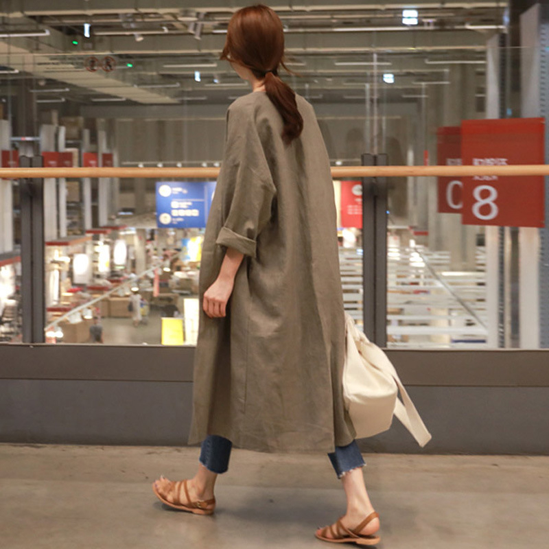 Ženska košuljno-jakna od pamuka i lana, zaštita od sunca, slobodan kroj, dugi rukavi, jednoredno kopčanje, duljina 50–65 cm, 70–80% pamuk / 30–50% lana, jednobojna boja, japansko-korejski ležerni stil, ljeto 2022 dizajn