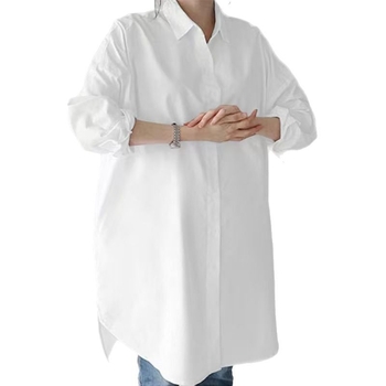 Риза с дълги ръкави, поло яка, свободен силует, полиестер, пролет 2025