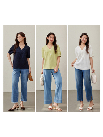 Μπλούζα με V‑λαιμό για γυναίκες σε Plus Size, βαμβακερή, κοντό μανίκι, πουλόβερ, κανονικό μήκος, κομψό στυλ, Καλοκαίρι 2025