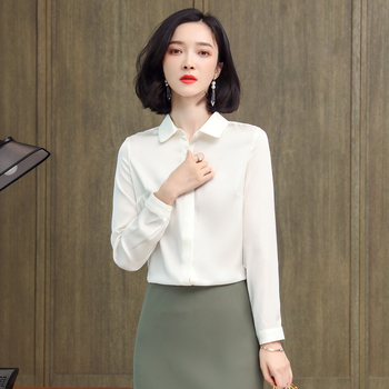 Dámska košeľa z mulberry hodvábu - jednofarebná, dlhý rukáv, úzky strih, golier s klopou