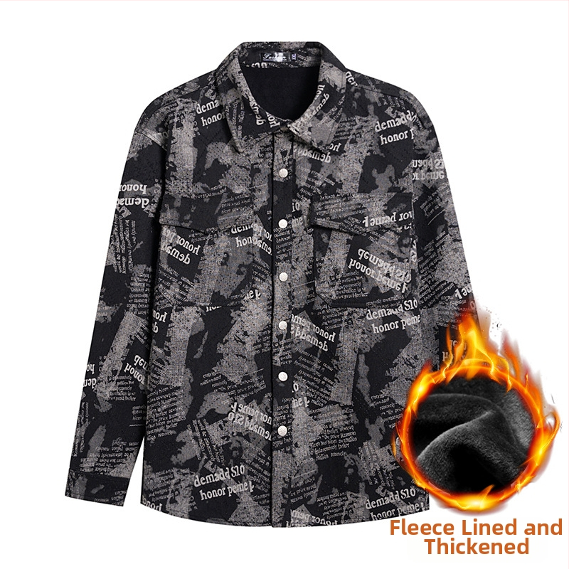 Fleece-betétes és vastag anyagú farmerdzseki ing gallérral, patch zsebekkel, 65% pamut / 35% poliészter, fiatalokat célzó utcai stílus, téli viselet