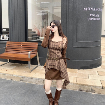 Rochie retro cu bretele pentru plus size, set cu bluză pe mânecă lungă - Primăvara 2025; țesătură TR; PVC 50–70%; stil chinezesc; retro literar