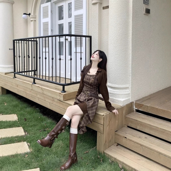 Rochie retro cu bretele pentru plus size, set cu bluză pe mânecă lungă - Primăvara 2025; țesătură TR; PVC 50–70%; stil chinezesc; retro literar