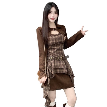 Rochie retro cu bretele pentru plus size, set cu bluză pe mânecă lungă - Primăvara 2025; țesătură TR; PVC 50–70%; stil chinezesc; retro literar