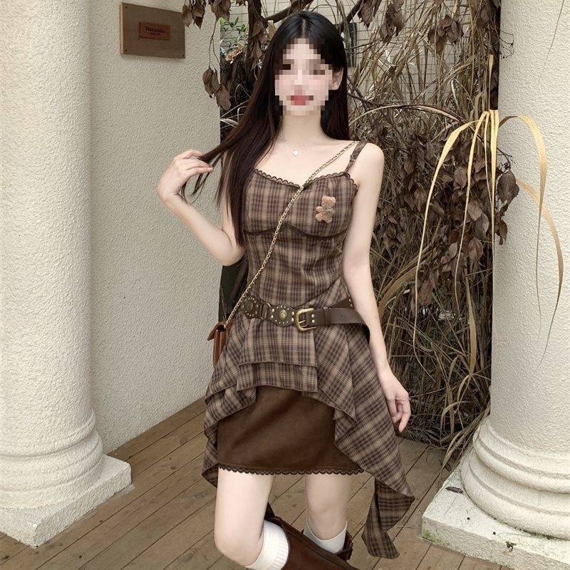 Rochie retro cu bretele pentru plus size, set cu bluză pe mânecă lungă - Primăvara 2025; țesătură TR; PVC 50–70%; stil chinezesc; retro literar