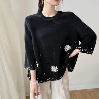 Bluza-košulja s uspravnim ovratnikom, plisiranim detaljima, slobodan kroj (Stojni ovratnik; gumbi u jednom redu; rukav 9/4; poliester tkanina; sadržaj poliester 95%+)