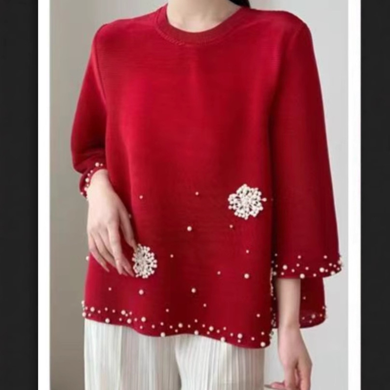 Bluza-košulja s uspravnim ovratnikom, plisiranim detaljima, slobodan kroj (Stojni ovratnik; gumbi u jednom redu; rukav 9/4; poliester tkanina; sadržaj poliester 95%+)