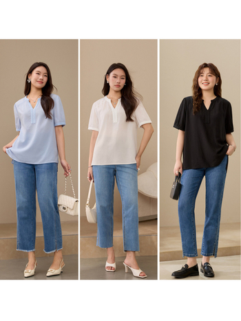 Cămașă Lyocell 95%+, decolteu în V, mâneci scurte, croială Slim