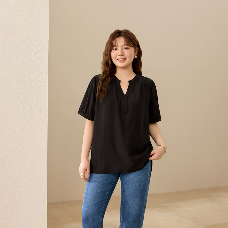 Cămașă Lyocell 95%+, decolteu în V, mâneci scurte, croială Slim