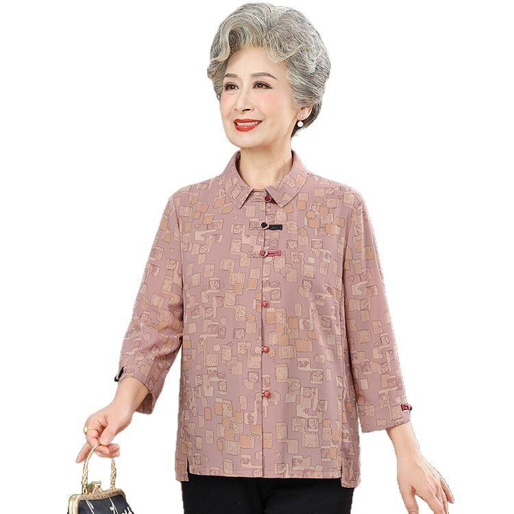 Bluza din chiffon cu mâneci lungi, stil bunică, inspirație chineză, poliester 90–95%, imprimare/vopsire, primăvara 2025