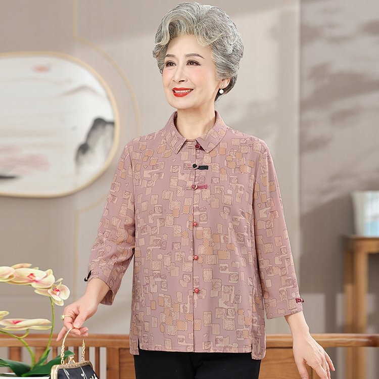 Bluza din chiffon cu mâneci lungi, stil bunică, inspirație chineză, poliester 90–95%, imprimare/vopsire, primăvara 2025