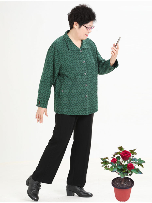 Cardigan din bumbac jacquard, model floral, guler polo, croială lejeră