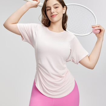 Tricou lejer de yoga pentru femei, mâneci scurte — respirabil, amestec 70% rayon, 30% poliester