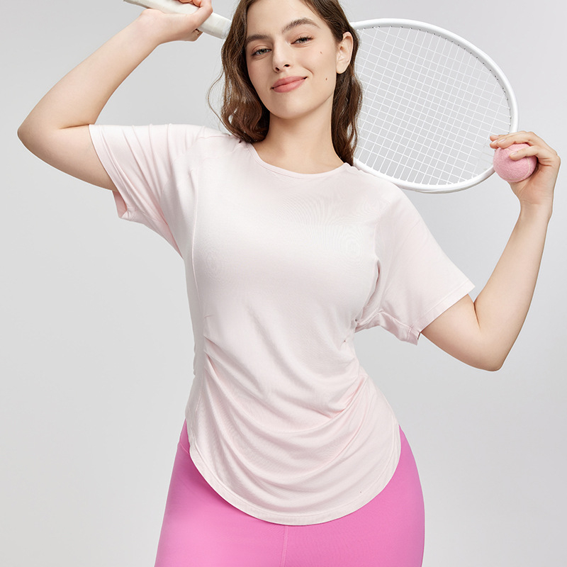 Tricou lejer de yoga pentru femei, mâneci scurte — respirabil, amestec 70% rayon, 30% poliester