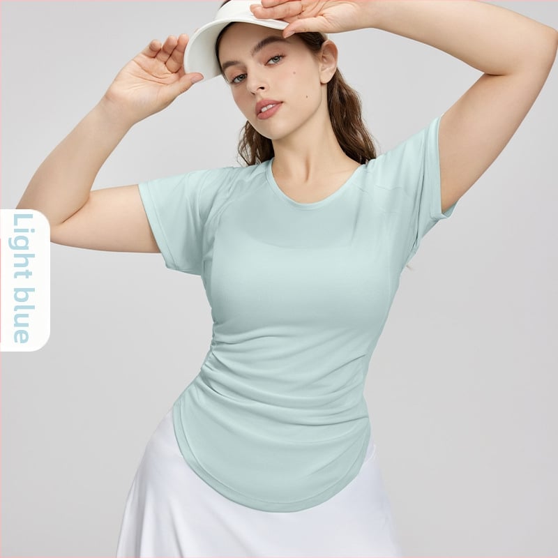 Tricou lejer de yoga pentru femei, mâneci scurte — respirabil, amestec 70% rayon, 30% poliester