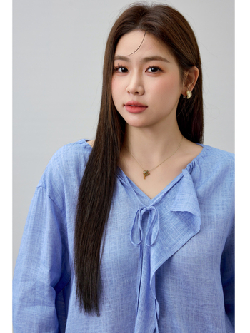 Γυναικεία λινή πουκάμισο με V-λαιμό, μακριά μανίκια, χωρίς κουμπιά, στυλ πουλόβερ, άνοιξη 2025