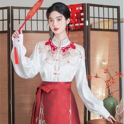 Σετ χάνφου με τοπ σε σχέδιο cloud-shoulder και φούστα με μοτίβο horse-face, για γάμο και αρραβώνα, φλανέλ ύφασμα, δύο στρώσεις πολυεστέρα 80–90%