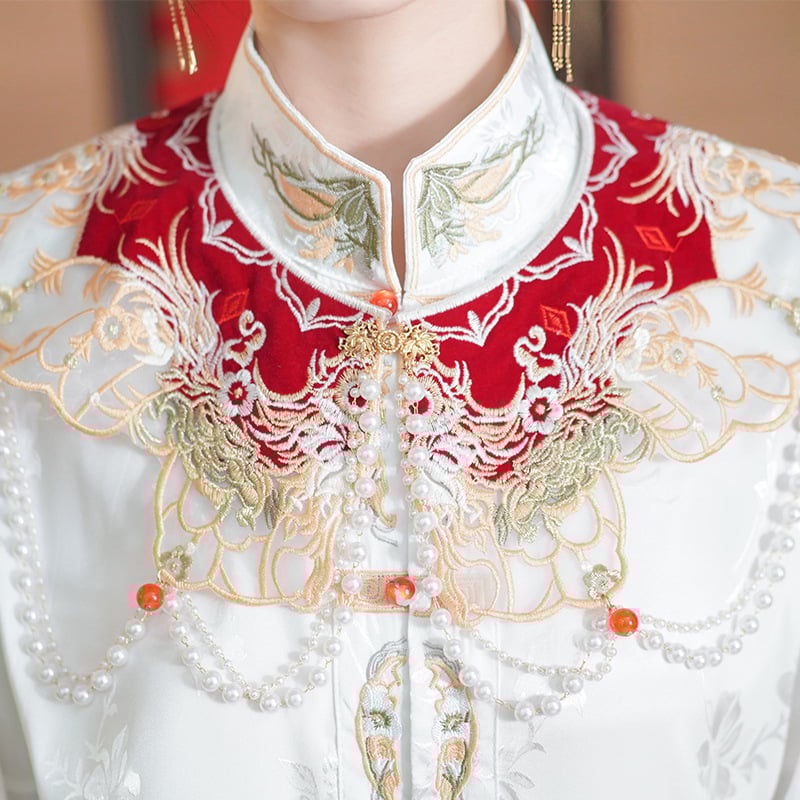 Σετ χάνφου με τοπ σε σχέδιο cloud-shoulder και φούστα με μοτίβο horse-face, για γάμο και αρραβώνα, φλανέλ ύφασμα, δύο στρώσεις πολυεστέρα 80–90%