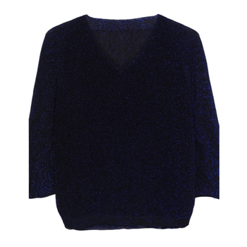 Плетена блуза с V‑образно деколте, ръкав 3/4 тип бухал, свободен силует, тънка полиестерна тъкан