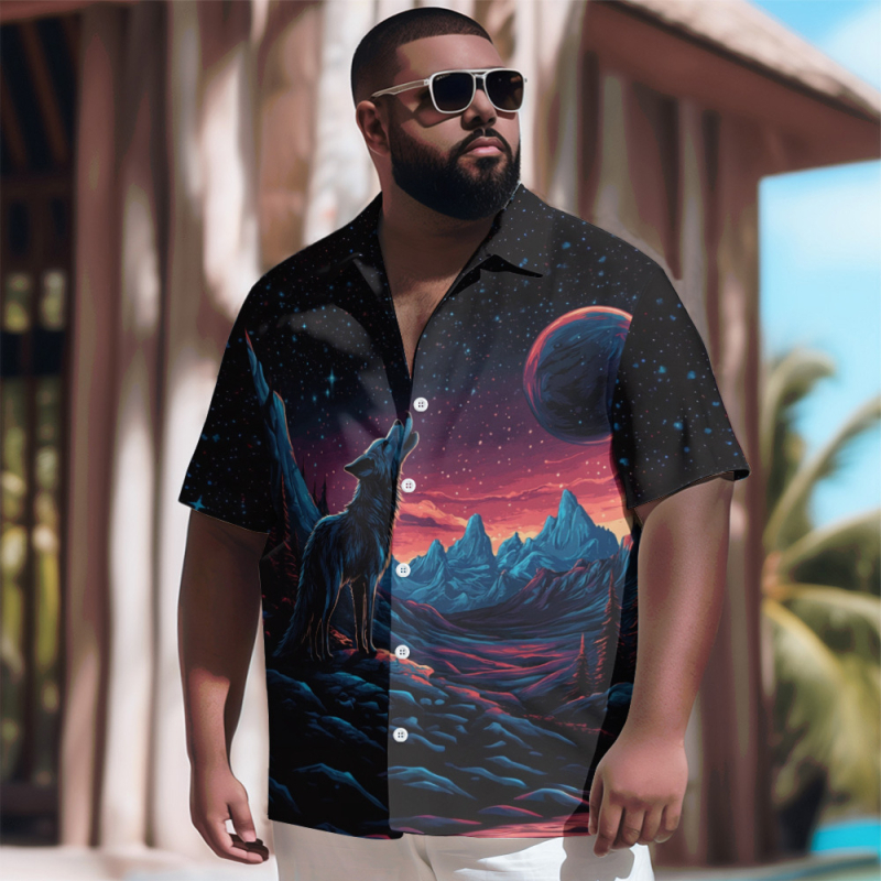 Férfi rövid ujjú ing, 3D nyomtatással, laza szabás, poliészter anyag, nyár, utazás