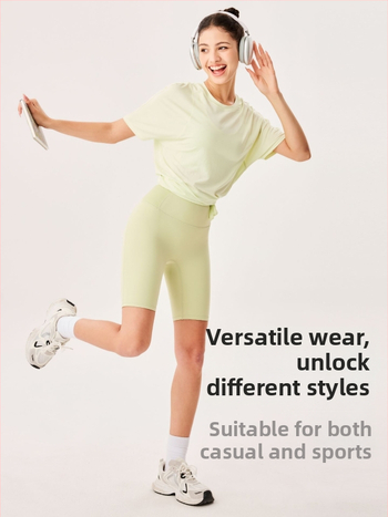 Top de yoga pentru femei cu uscare rapidă, mânecă scurtă, croială lejeră, lungime peste șold, 89% poliester + 11% spandex