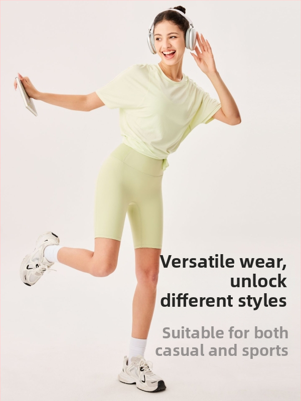 Sieviešu ātri žūstošs sporta tops ar īsām piedurknēm, brīvs piegriezums, gurnu līmenis, 89% poliesters + 11% spandeks