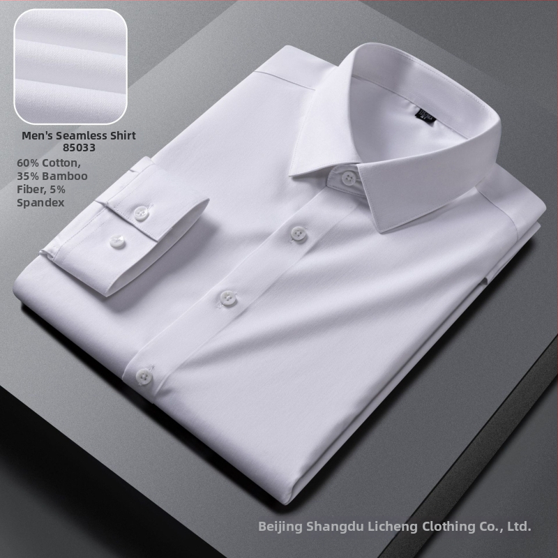 Cămașă pentru bărbați, croială slim, fibre de bambus, fără călcare, mâneci lungi, guler rever