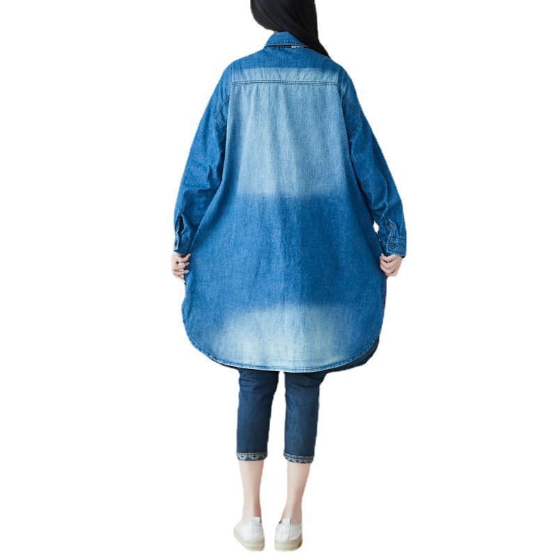 Denim košulja-haljina, dugi rukavi, lagan kroj, midi dužina, 95% pamuk