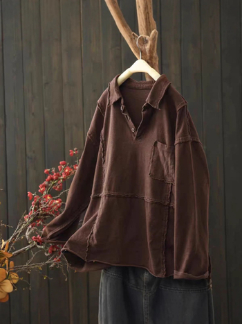 Pulover-bluza od pamuko smjese, dugi rukavi, jednobojna, patchwork/applique detalji, široki kroj, obična duljina, 70–80% pamuk