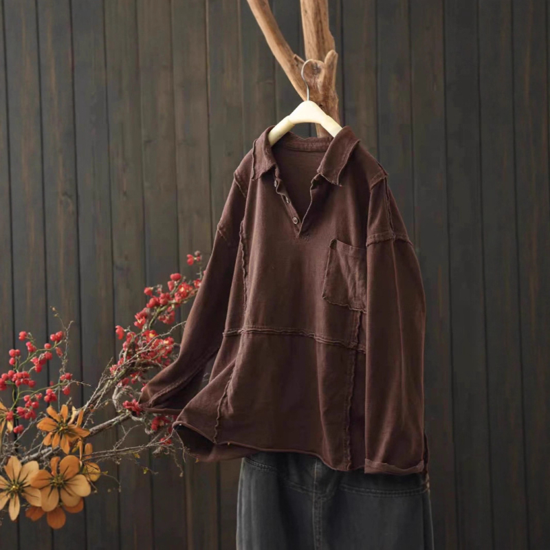 Pulover-bluza od pamuko smjese, dugi rukavi, jednobojna, patchwork/applique detalji, široki kroj, obična duljina, 70–80% pamuk