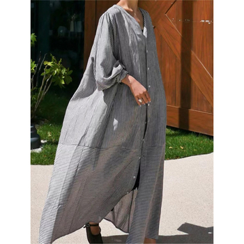 Ženska prugasta bluza, 3/4 rukava, ovratnik tipa lapel, zatvaranje gumbima, 100% pamuk