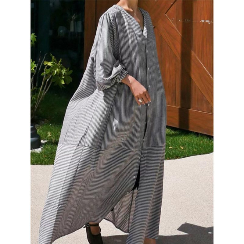 Ženska prugasta bluza, 3/4 rukava, ovratnik tipa lapel, zatvaranje gumbima, 100% pamuk