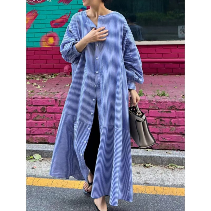 Ženska prugasta bluza, 3/4 rukava, ovratnik tipa lapel, zatvaranje gumbima, 100% pamuk
