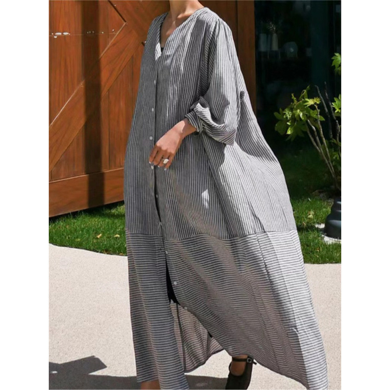 Ženska prugasta bluza, 3/4 rukava, ovratnik tipa lapel, zatvaranje gumbima, 100% pamuk