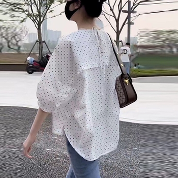 Ženska košulja od pamuka s točkama - ležerni kroj, ljetni korejski stil, plus veličina