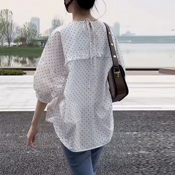Ženska košulja od pamuka s točkama - ležerni kroj, ljetni korejski stil, plus veličina