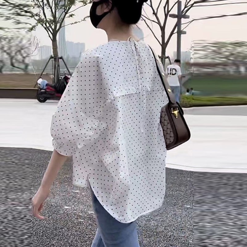 Ženska košulja od pamuka s točkama - ležerni kroj, ljetni korejski stil, plus veličina