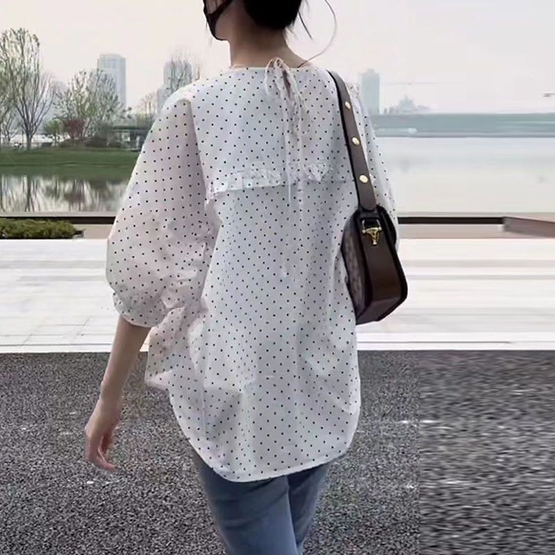 Ženska košulja od pamuka s točkama - ležerni kroj, ljetni korejski stil, plus veličina