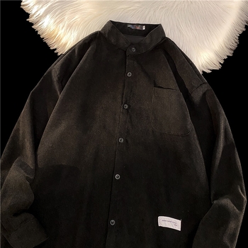 Košulja od corduroya, slobodan kroj, dugi rukavi, fleece podstava, široki ovratnik, japanski i hongkonški gradski stil