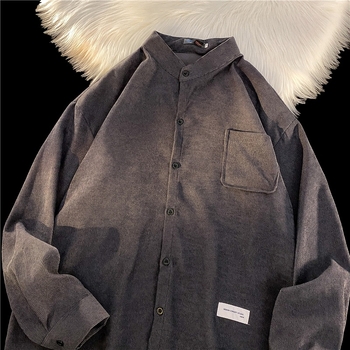 Košulja od corduroya, slobodan kroj, dugi rukavi, fleece podstava, široki ovratnik, japanski i hongkonški gradski stil