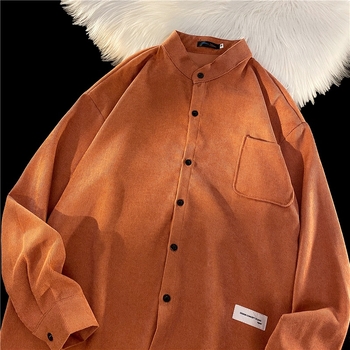 Košulja od corduroya, slobodan kroj, dugi rukavi, fleece podstava, široki ovratnik, japanski i hongkonški gradski stil