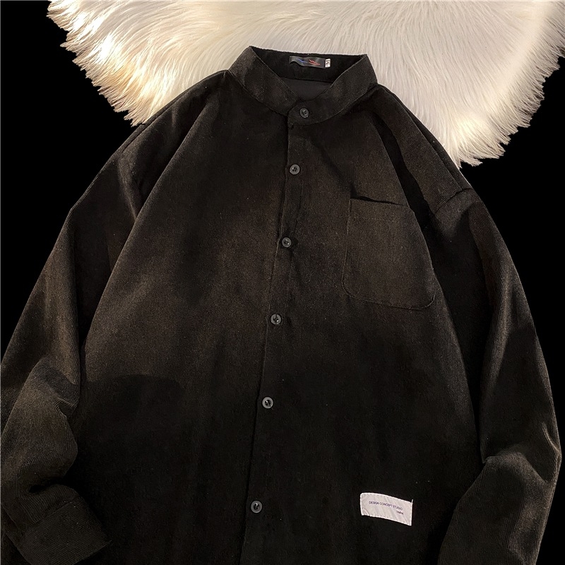 Košulja od corduroya, slobodan kroj, dugi rukavi, fleece podstava, široki ovratnik, japanski i hongkonški gradski stil