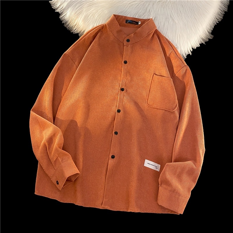 Košulja od corduroya, slobodan kroj, dugi rukavi, fleece podstava, široki ovratnik, japanski i hongkonški gradski stil