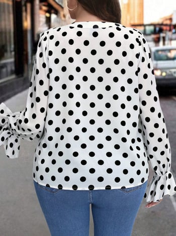 Košulja s dugim rukavima, uzor valovitih točkica, jednostruki zatvarač, poliester 90–95%