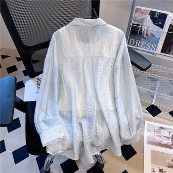 Ljetna bluza s šljokicama, slobodan kroj, zaštita od sunca, dugi rukav, košulja-jakna, plus veličina, lagani materijal.
