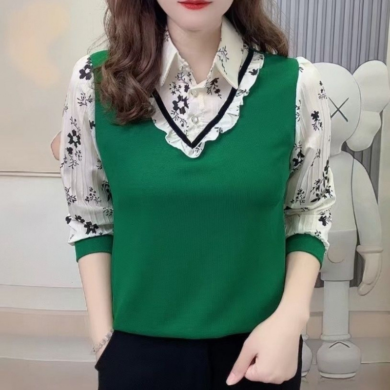 Top tricotat cu guler halter, mâneci Feifei, fibră acrilică, conținut principal 95%+