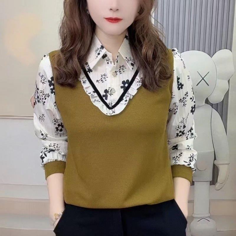 Top tricotat cu guler halter, mâneci Feifei, fibră acrilică, conținut principal 95%+