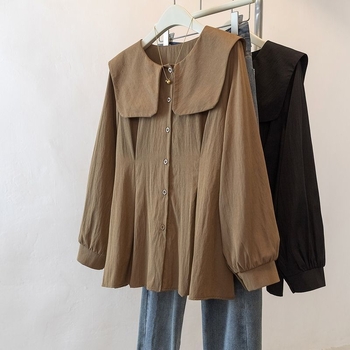 Cămașă de femei NORNS GIRL – Material modal, model abstract, guler Stand, mâneci lungi, croială în formă de A