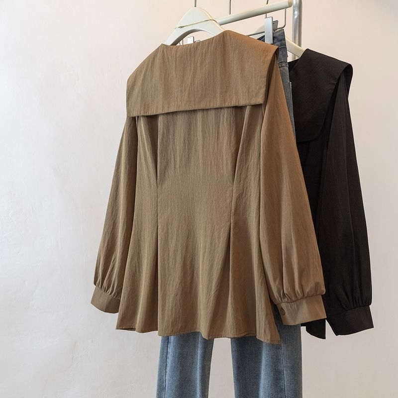 Cămașă de femei NORNS GIRL – Material modal, model abstract, guler Stand, mâneci lungi, croială în formă de A