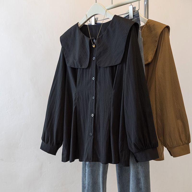 Cămașă de femei NORNS GIRL – Material modal, model abstract, guler Stand, mâneci lungi, croială în formă de A